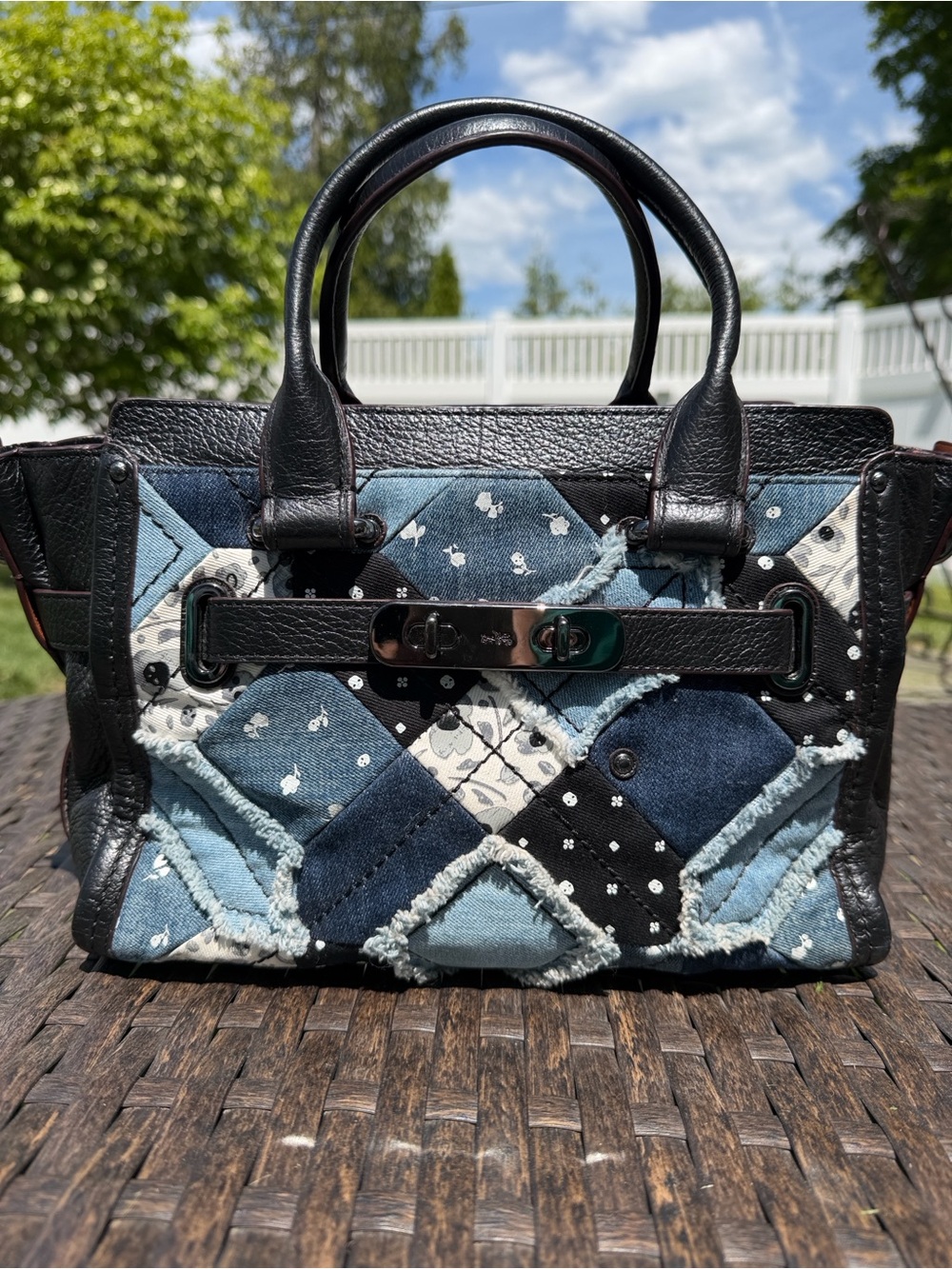 Vintage Coach Denim Quilted Swagger Bag